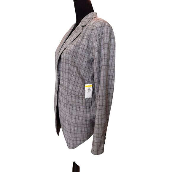 New NORDSTROM Women's Ivory- Red British Plaid Blazer Size L - Picture 3 of 7